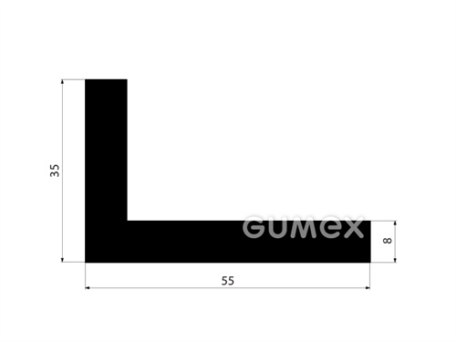 Pryžový profil tvaru "L", 35x55/8mm, 70°ShA, NBR, -40°C/+70°C, černý